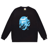 Head Flame Print Crew Neck Sweatshirt