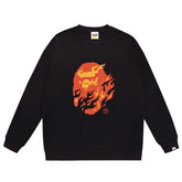 Head Flame Print Crew Neck Sweatshirt