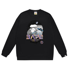 Head Flying Saucer Laser Letter Pattern Print Sweatshirt