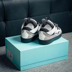 Leather Curb Sneaker White & Grey