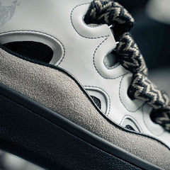 Leather Curb Sneaker White & Grey