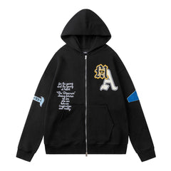 Embroidered Graphic Letter Hoodie #7217