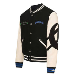 Mens F.T.D Wool Varsity Jacket Black/blue