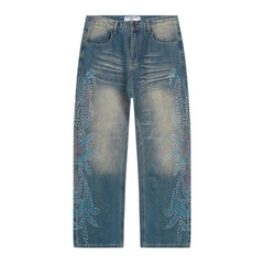 Rhinestone Pattern Jeans #V801