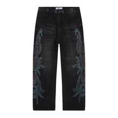Rhinestone Pattern Jeans #V801