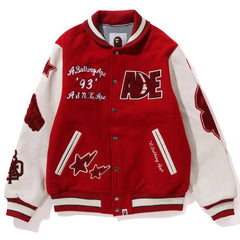 Leather Long Sleeve Red Baseball Jacket