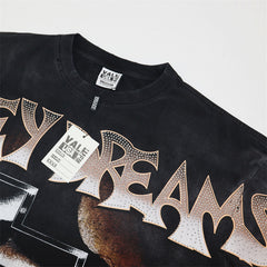 Letter Print Washed Distressed T-Shirt