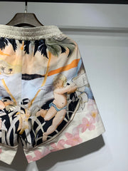 Straight-Leg Printed Silk-Twill Drawstring Shorts