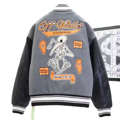 Embroidered Leather Varsity Jacket