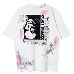 Pure Cotton Printed Tie Dyed Graffiti Ragged T-Shirt
