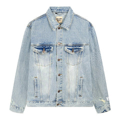 letter embroidered washed denim Jacket