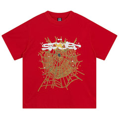 Web Print Gothic Punk T-Shirt Red