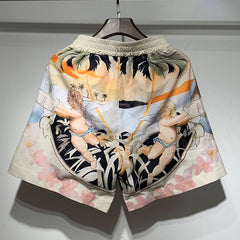 Straight-Leg Printed Silk-Twill Drawstring Shorts