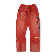 Gradient Flame Logo Sports Red Pants