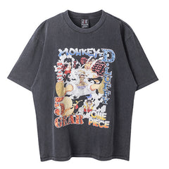 One Piece Luffy Vintage Finish Print T-Shirt