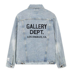 letter embroidered washed denim Jacket