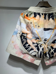 Straight-Leg Printed Silk-Twill Drawstring Shorts