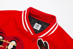 embroidered-patch bomber jacket-Red
