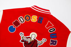 embroidered-patch bomber jacket-Red