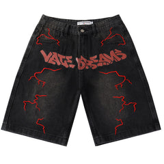 Letter Patterns Denim Shorts #8683