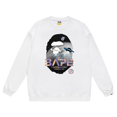 Head Flying Saucer Laser Letter Pattern Print Sweatshirt