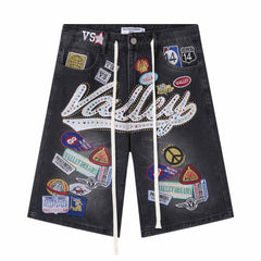 Rhinestone Pattern Denim Shorts #V808