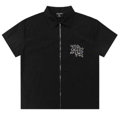 Rhinestone Zip Up Shirt Tee