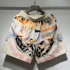 Straight-Leg Printed Silk-Twill Drawstring Shorts