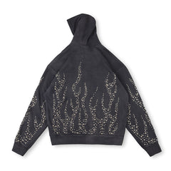 Studded Flame Zip-Up Hoodie