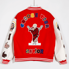 embroidered-patch bomber jacket-Red