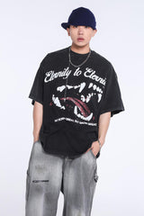 "Mouth of the Abyss"pattern print T-Shirts