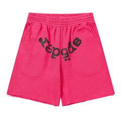 Letter Pattern Rhinestones Shorts #S234 Red