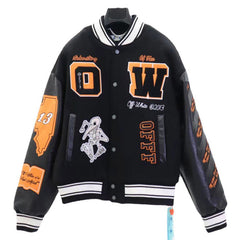 Embroidered Leather Varsity Jacket