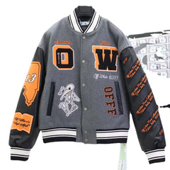 Embroidered Leather Varsity Jacket