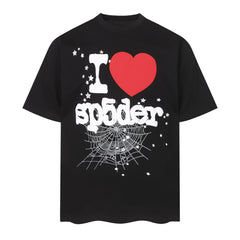 Web Heart Letter T-shirt #S T001 Black