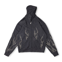 Studded Flame Zip-Up Hoodie