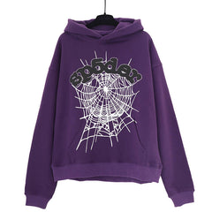 Web Print Gothic Punk Hoodie-Purple #143