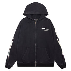 Flame Printed Zip Hoodie