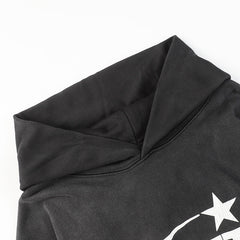 Basic Letter Print Casual Hoodie Black