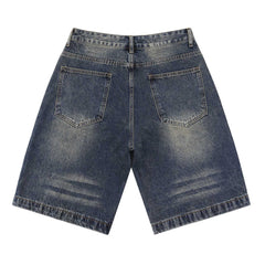 Rhinestone-Studded Letter Denim Shorts #8681
