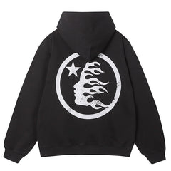 Basic Letter Print Casual Hoodie Black