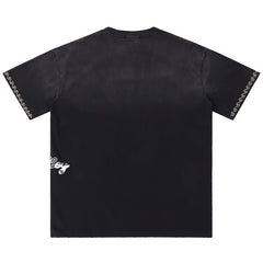 Letter Print Washed Distressed T-Shirt